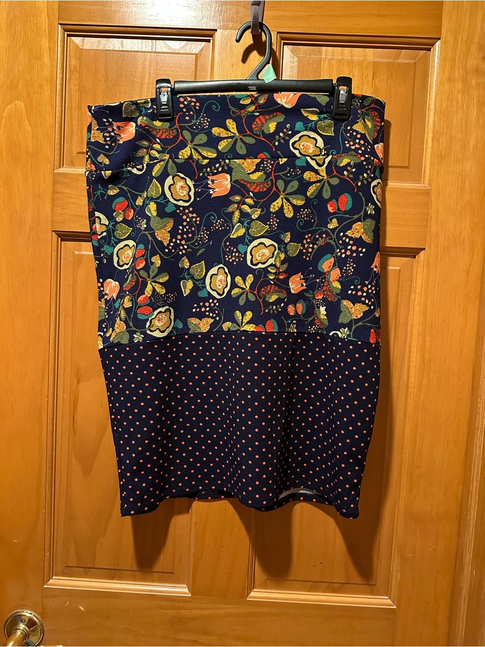 LuLaRoe Navy Floral & Polka Dot Pencil Skirt